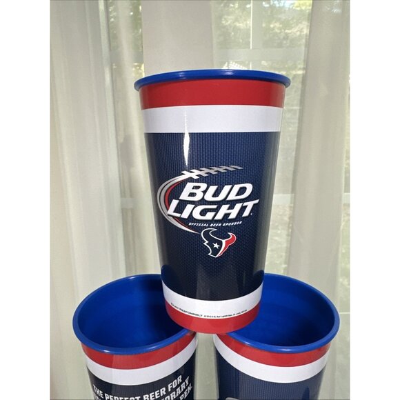 Set of 15 Blue Houston Texans Bud Light Plastic 18 oz. Reusable Cups 6” NEW - Picture 2 of 9